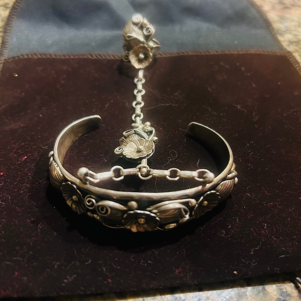 Vintage Stamped Navajo Squash Blossom “Slave “Bracelet”